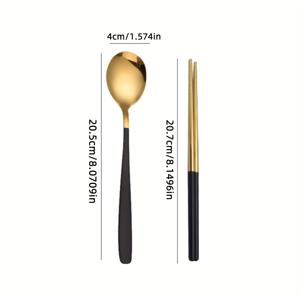 TEMU 2개 세트 스푼과 젓가락, 홈 다이닝용 광택 마감 식기류 세트, 야외 피크닉 캠핑용 중국식 간단한 테이블웨어