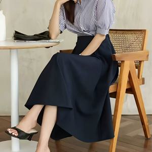 TEMU 여성용 단색 커뮤터 프로페셔널 롱 스커트