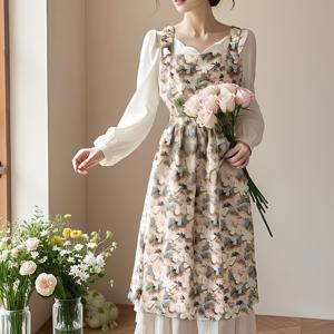 TEMU 가볍고 통기성 좋은 나비와 꽃무늬 프렌치 스타일 프릴 스커트 디자인 앞치마, 주방, 홈, 플로리스트, 가드닝, 카페, 도서관, 요정 스타일, 아름다운 선물용 나비와 꽃 패턴