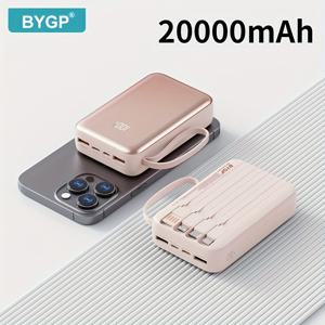 TEMU BYGP 신형 휴대용 보조 배터리 (10000/20000mAh 용량), PD20W/22.5W 고속 충전, Type-C/USB 케이블 포함, 끈 디자인 및 LED 전원 표시 기능, 휴대폰 및 시계용 비상 백업 배터리 역할, 야외 활동에 적합|시계|백팩|보조배터리
