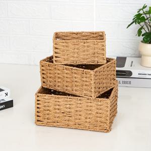 TEMU 3pcs 스타일 직조 보관 바구니, 종이 로프, 오픈 탑, 안감 없음, 옷장, 데스크탑, 거실, 침실, 아기 장난감 정리, 가정 정리용 바구니, 선반 바구니