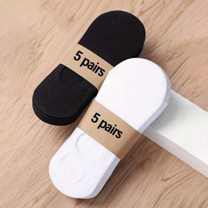 TEMU 남녀공용 울트라 씬 노쇼 라이너 양말 10켤레 - 통기성 좋고 편안한 나일론 혼방, 사계절용, 블랙 & 화이트, 운동용 및 데일리용 양말