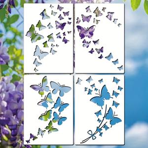 TEMU 4개 대형 나비 스텐실 - A4 자연 봄 테마 재사용 가능 플라스틱 날아다니는 나비 디자인 DIY 템플릿, 캔버스 가구 벽 장식 & 아트 공예, 내구성 있는 플라스틱 스텐실 | 나비 크래프트 | 자연 테마 인테리어 소품|인테리어소품