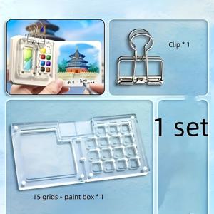 TEMU 8/15 칸 수채화 물감 상자 빈 여행용 플라스틱 팔레트 트레이 미술 페인팅 용품 수채화 물감 팔레트 세트