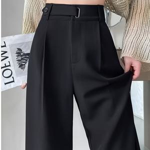 TEMU 여성용 우아한 블랙 정장 바지 | 하이웨이스트, 레귤러 윤곽, 롱 기장, 단색, 지퍼 플라이 클로저, 벨트 없음, 봄/여름/가을에 적합|여름바지