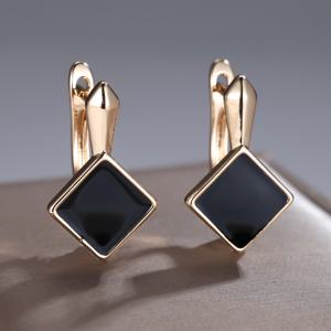 TEMU 1 쌍 우아한 로즈 골든 로마스 블랙 에나멜 드롭 귀걸이 - 구리 밴드, 반짝이는 합성 합성 지르코니아, 결혼식 및 공식 행사에 이상적, 우아한 이벤트 액세서리|우아한 귀걸이|구리 밴드 귀걸이