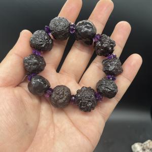 TEMU 10개의 이집트 예언석과 10개의 보라색 다면체 비즈로 제작된 팔찌는 모든 시도에서 완벽함과 평화로운 여정의 상징입니다.