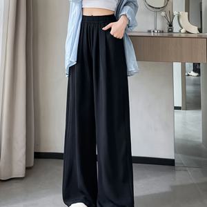 TEMU 여성용 아이스 와이드 레그 팬츠 도매, 신상 하이웨이스트, 가볍고 편안한 핏, 여름 2025년 신상 플로어 레인지 트라우저