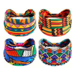 TEMU 여성을 위한 스타일 머리띠 4종 세트 - 생생한 기하학적 프린트가 특징이며, 흡수성이 뛰어나고 통기성이 좋습니다. 피트니스 및 야외 스포츠에 적합합니다. 신축성이 있으며 스타일리시한 헤어 액세서리로 사용할 수 있습니다.