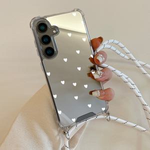 TEMU 폰케이스: 2025 신상 패셔너블 크리에이티브 올인원 충격방지 멀티기능 화이트 하트 패턴 미러 랜야드 폰케이스 갤럭시 S25 S24 S23 S22 S21 플러스 울트라 FE A55 A54 A53 A52 A52S A32 A23 A16 A15 A14 5G GU1용