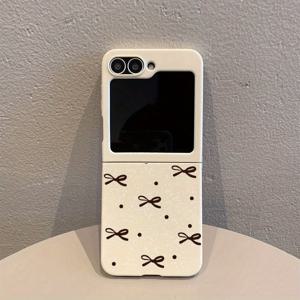 TEMU 갤럭시 Z 플립 6, Z 플립 5, Z 플립 4, Z 플립 3 5G용 휴대폰 케이스: 5375 블랙 도트 블랙 보우 밝은 화이트 쌀 패턴 TPU 접이식 풀바디 방탄 케이스, 슬림 경량 혼합 견고한 스크래치 방지 케이스