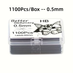 TEMU 창의적인 고양이 디자인의 혁신적인 대용량 자동 연필심 1100개입 박스 (0.5mm 및 0.7mm 사이즈), 사무실 필기 및 스케치에 적합
