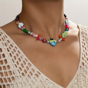TEMU 세라믹 물고기 목걸이, 터키석 및 인조 산호 장식, 여름 해변 나들이에 완벽, 랜덤 색상 및 스타일로 캐주얼 복장 및 휴가 파티에 적합