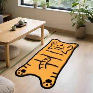 TEMU [제품] 벨벳/850그램/제곱미터 1개 귀여운 오렌지 호랑이 패턴 소프트 벨벳 카펫 - 미끄럼 방지 매트, 세탁기 사용 가능 불규칙한 모양의 편안한 매트, 침실, 거실, 테라스 및 실내 장식에 적합, 호랑이 홈 데코
