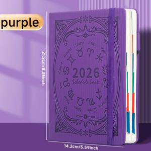 TEMU 2026년 사자성열 플래너 - 400페이지, 플랫 디자인의 PU 가죽 재질, 월간 및 주간 레이아웃, 안전한 잠금을 위한 탄성, 전문가 및 천체학자에게 이상적, 사자성열 테마 커버