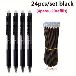 TEMU 4펜+20리필 대용량 크리에이티브 지우개 가능 젤 펜 세트, 0.5mm 손쉬운 리필 마술펜, 사무용 다이어리 노트북 필기구 학교 준비물
