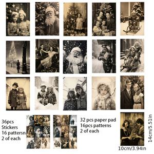 TEMU 크리스마스 테마의 빈티지 시에야 톤의 68가지 디자인 (크리스마스 트리, 눈이 내리는 겨울 풍경, 산타 클로스 등)과 레트로 핀업 아트가 특징인 스티커 및 종이가 모음입니다.