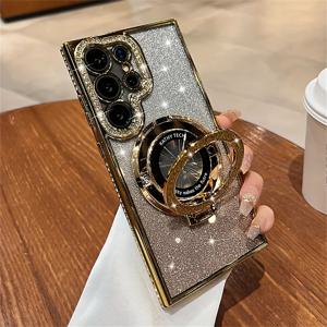 TEMU 폰 케이스: 글리터 그라데이션 라인스톤 마그네틱 미러 스탠드 케이스 S25, S24 울트라, S23, S22 플러스 FE A55 A35 A16 A56 A36 여성용|S22케이스