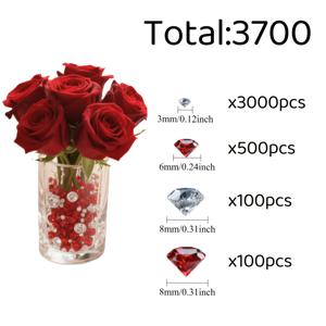 TEMU 3700개 레드 & 클리어 인조 - 반짝이는 화병 장식, 웨딩, 크리스마스, 파티 데코 - 대량 구매용 센터피스, 테이블 장식, 수족관, 공예용 - 우아한 레드 & 클리어 비즈 - 홈, 이벤트, DIY 프로젝트용 대량 장식 - 저렴한 럭셔리 파티 데코, 화려한 글로우 - 화병 장식, 보석, 공예 필수품 포함