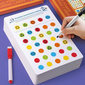 TEMU 64페이지 재사용 가능한 교육형 활동책 + 8개의 펜과 1개의 칠판지우기 - 사라짐 기능, 집중력과 사고력 훈련을 위한 단어 연습, 아동들의 미술 및 수행 운동에 적합