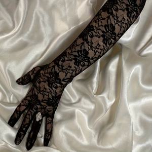 TEMU 2개 블랙 레이스 플로럴 디자인 장갑, 웨딩 핸드 액세서리, 베이클러렛 파티 및 웨딩 , 할로윈 발렌타인데이 가을 액세서리 장갑