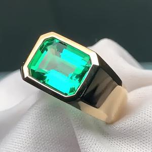 TEMU 1 클래식 럭셔리 그린 합성 지르코니아 링 (남녀공용) - 모던 직사각형 골든 베젤 약혼반지, 발렌타인데이, 기념일, 어버이날 선물용 내구성 있는 주얼리, 웨딩 액세서리, 캐주얼 웨어 패션 디자인, 광택 마감