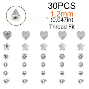 TEMU 30개입 3mm 스테인리스 스틸 바디 주얼리 교체 볼. 1.0mm 및 1.2mm 나사산 피어싱에 적합하며 귀, 코, 혀, 입술, 복부 바디링 및 귀걸이 추가로 사용 가능