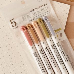 TEMU 듀얼팁 형광펜 5개 세트 - 가는 팁 & 굵은 팁, 다색 하이라이터, 노트, 시험 준비, 저널링, 컬러링에 적합 - 백투스쿨 용품, 사무용 & 학교 문구, 학생, 선생님, 아티스트를 위한 이상적인 선물