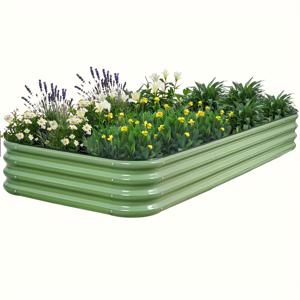 TEMU 모듈식 아연 도금 고정식 화단 키트 - 내구성 강화 조절형 8x3x1ft 금속 화분 상자, 채소, 과일, 꽃에 적합 - 녹 방지 파우더 코팅 야외 화단, 뒷마당 & 파티오용 쉬운 조립|화분