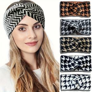 TEMU 5개/3개 세트 YANRONG 여성용 천사 머리띠 - 레트로 따뜻한 고탄력 헤어밴드, 블랙 & 화이트 기하학 패턴, 캐주얼 & 포멀 스타일용 부드러운 스트레치 헤어 액세서리, 다용도 헤어밴드, 스타일리시 헤어밴드, 편안한 착용감, 여성용 헤어밴드, 두꺼운 원단의 헤어밴드, 여성용 헤어밴드, 헤어밴드 여성용