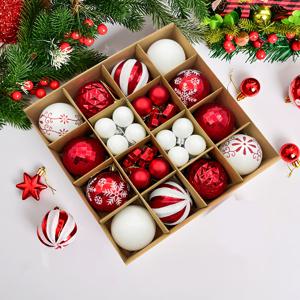 TEMU 인기 44피스 크리스마스 볼 세트, 레드와 골드 컬러의 크리스마스 장식 세트, 정원, 뒷마당, 휴일 및 웨딩 파티 장식용, 2.36인치 대형 장식 12개와 1.18인치 미니 크리스마스 볼 32개 포함, 대량 패키지