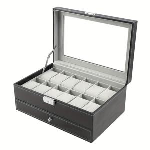 TEMU 이중 레이어 시계 보관함, 인조 가죽 시계 케이스, 시계 보관 상자, 손목시계 디스플레이 상자, 스카이 라이트가 있는 멀티 시계 주얼리 보관함, 팔찌 상자