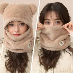 TEMU 귀여럽고 따뜻한 가을/겨울용 후드 스웨트셔츠. 남극 양털로 제작된 방풍 및 방한 통합 사이클링 모자 특징.