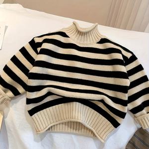 TEMU 트렌디 스웨터, 한국 스타일, 아동용 신상 하이넥 따뜻한 상의, 레트로 니트 풀오버 여아용, 패셔너블한 가을/겨울 의류