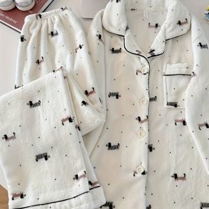 TEMU 여성 가을/겨울 잠옷, 두꺼운 플러시, 만화 코랄 플리스, 귀엽고 달콤한 긴팔 롱팬츠 라운지웨어 세트|잠옷|냉장고바지|파자마