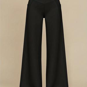 TEMU 우아한 스페셜 라인 하이웨이스트 슬림핏 레그 요가 팬츠 - 풀 길이 커버리지 비쉬어 워크아웃 트라우저 포켓 포함, 벨트리스 디자인 체육관, 트레이닝, 및 사계절 착용 (솔리드 컬러) - 세탁기 사용 가능 운동복|필라테스복