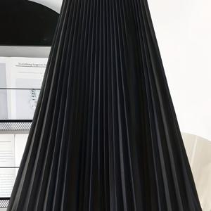TEMU 세련된 여성용 블랙 플리츠 스커트 - 내구성이 뛰어나며 세탁기 사용 가능, 단색, 캐주얼 또는 포멀 웨어에 다용도로 활용 가능, 세로 플리츠 디자인 특징