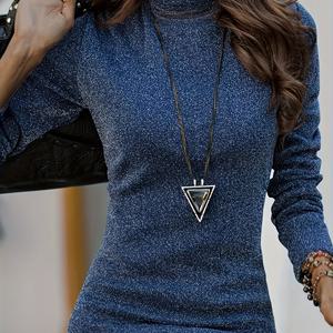 TEMU 새로운 가을/겨울용 플러시 안감의 슬림핏이면서도 우아한 여성용 하이넥 긴팔 티셔츠