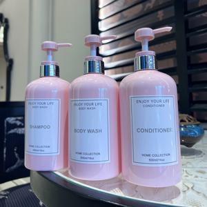 TEMU 세트 3개 - 500ml 우아한 핑크 병, 핑크 펌프 헤드 포함, 젊음의 매력 가득, 산뜻한 플라스틱 분사 병; 욕실, 호텔, 인에 적합, 샴푸, 샤워 젤, 비누 보관 가능