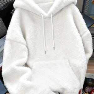 TEMU 캥거루 포켓 플러시 후드티, 여성용 캐주얼 루즈핏 긴팔 드로스트링 풀오버