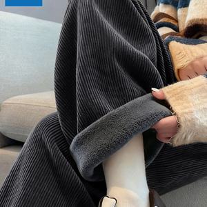 TEMU 여성용 코듀로이 레그 팬츠, 하이웨이스트 안감 루즈 트라우저 - 가을 겨울 빈티지 플로우 와이드 레그 팬츠, 다용도 캐주얼 홈팬츠