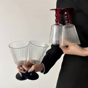 TEMU 고한 줄이 있는 빈티지 프랑스 음료 유리잔 4개 세트. 레드 와인 및 샴페인에 적합하며, 및 디저트에도 활용 가능하며, 클래식 홈 바 분위기를 연출하는 데 이상적입니다.