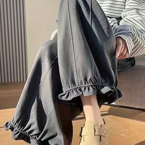 TEMU 여성용 팬츠 2026 봄/여름 신상 솔리드 컬러 버드 팬츠 봄 필수 아이템 다용도 루즈핏 디자인 캐주얼 팬츠 하이웨이스트 와이드 레그 팬츠 니안니안|여름바지