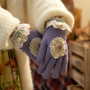 TEMU 새로운 가을/겨울용 따뜻한 여성용 장갑, 귀여운 자수 레이스와 안감, 핑크, 퍼플, 화이트, 그린, 옐로우, 터치스크린 호환, 방풍 및 방한 기능, 여성용 겨울 액세서리