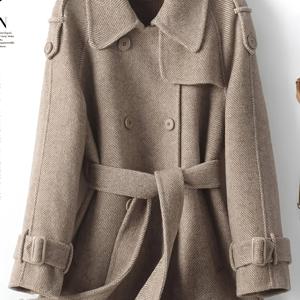 TEMU 우아한 여성 가을-겨울 코트 | 2025년 신상 영어 스타일 폴로 칼라 패션 코트, 더블 브레스트 버튼 및 벨트 포함