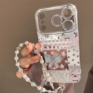 TEMU 휴대폰 케이스 - 페어 아일 스타일 블루 보우 타이 콜라주 글리터, Apple 17 폰 케이스에 적합, 아이폰 15을 완벽하게 보호, 13/12/14/11/Xs/Xr/Xsmax/7P를 위한 낙하 방지 기능.