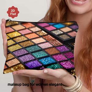 TEMU 1개 귀여운 지퍼 포켓 메이크업 파우치 - 여성 및 메이크업 아티스트를 위한 가벼운 여행용 핸드백, 2D 평면 디자인, 일상 및 특별한 날에 적합, 컴팩트 & 세탁기 사용 가능