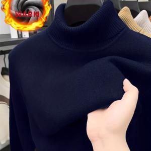 TEMU 남성용 가을/겨울 클래식 하이넥 니트 스웨터 - 손세탁 가능한 다용도 스타일의 필수템. 이 하이넥 풀오버는 추운 계절의 캐주얼 스트리트웨어에 완벽합니다.
