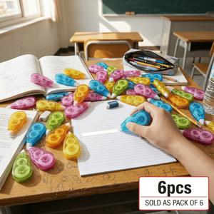 TEMU 6개 문구 교정 테이프 세트 | 혼합 색상 랜덤, 작은 투명 기어 디자인, 학생, 사무직 근로자, 플래너 애호가를 위한 부드러운 드라이 테이프, 플라스틱 재질