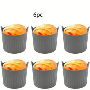 TEMU 6개 검정 실리콘 에어프라이어 컵케이크 팬 세트 | 논스틱 & 식품 등급, 계란, 컵케이크, 머핀, 푸딩, 타르트, 크리스피 크림에 적합 - 건강한 요리를 위한 다용도 주방 액세서리|에어프라이어